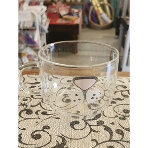 Clear Glass Cat Face Coffee Mug with Pink Nose
